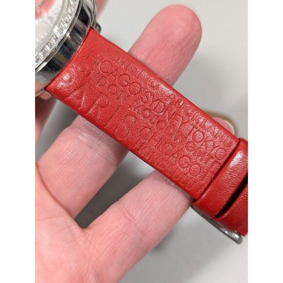 Elle Womens Dual Time Watch Airplane Travel Crystal Accent Red Leather Band - Picture 13 of 15